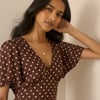 Brown Polka Dot Atlas Midi Dress