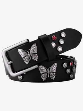 Vintage Butterfly & Star Studded Punk Belt - Black / 125cm