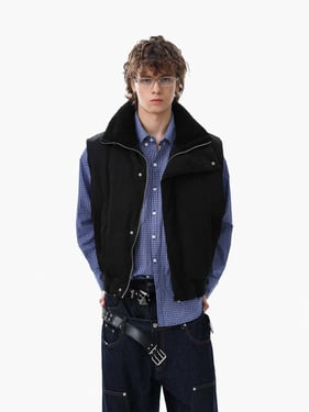 Street High-Neck Asymmetrical Placket Cotton Vest - Black / XL