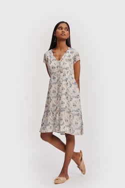 Tiered Short Dress - Greys and Blues / XS