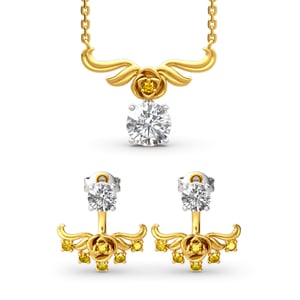 Jeulia Rose Round Cut Sterling Silver Jewelry Set