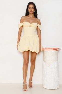 Classic Romance Off Shoulder Bubble Mini Dress Yellow