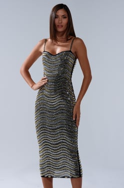 AKIRA Shine On Rhinestone Midi Dress | Black | Size XL