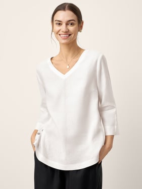 Linen-Lyocell V-Neck Button Detail Overtop ODETTE - Optic White / XXL