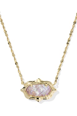 Elisa Scallop Frame Gold Short Pendant Necklace Light Pink Iridescent Abalone