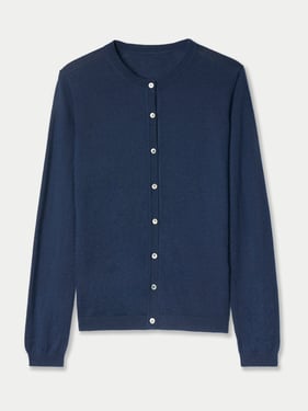 Cashmere-Silk Crew Neck Cardigan - L / mood indigo / WK173A-7019/0000