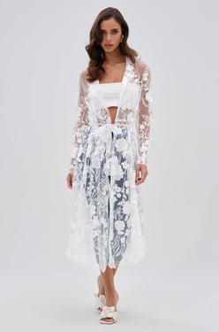 AKIRA In Bloom Sheer Trench Coat | White | Size XL