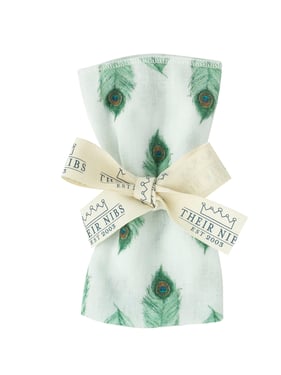 Face Cloth Peacock Feather Print - White