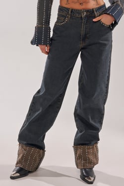 AKIRA Vanja Studded Wide Leg Denim | Size 2X
