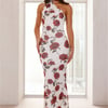 Enchanted Rose Halter Mesh Maxi Dress White
