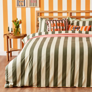 Line Striped Cotton Sateen Duvet Set - King / Green