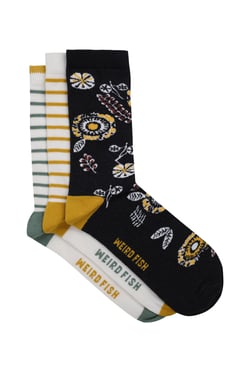 Weird Fish Parade Patterned Socks 3 Pack Deep Amber Size 4-7