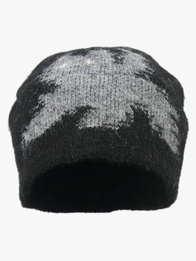 Vintage Fuzzy Cat Pattern Knit Beanie Hat - Black / ONE SIZE