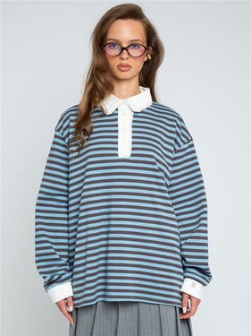 Daisy Street Stripe Rugby Top - Blue - XS