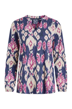 Weird Fish Brooke Organic Cotton Printed V Neck Jersey Top Petrol Blue Size 14