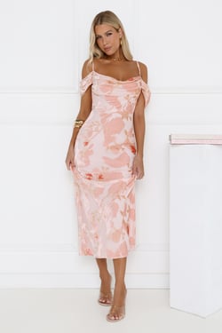 Garden Romance Off Shoulder Maxi Dress Pink