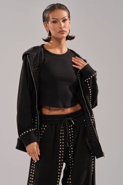 AKIRA Ashley Studded Zip Up Sweatshirt | Black | Size 1X