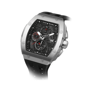 TSAR BOMBA Men's Quartz Chronograph Watch | Silver Black | Stainless Steel Bezel & Case, Tonneau Luxury Design, 316L Stainless Steel, Sapphire Crystal, 5ATM Waterproof