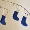 nkuku Karru Cotton Velvet Mini Stockings Set Of 3 | Christmas Decorations | Indigo
