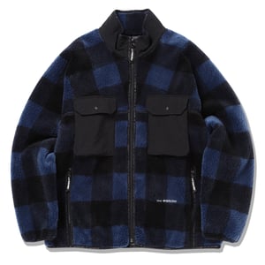 And Wander Check Boa Jacket Blue