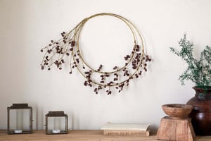 nkuku Tanu Layered Mango Wood Beaded Wreath | Christmas Decorations | One Size | Brass & Ruby