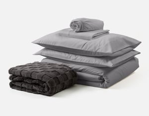 QE Home 5-Piece Organic Cotton Sheeting Starter Bundle - Sleet Grey, GOTS Certified, Double