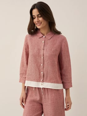 100% Linen Buttoned Closure Color-Blocked Shirt JANICE - Denim Rose / XXXL