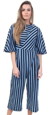 Ax Paris Navy Stripe Cullotte Jumpsuit - Blue - 8
