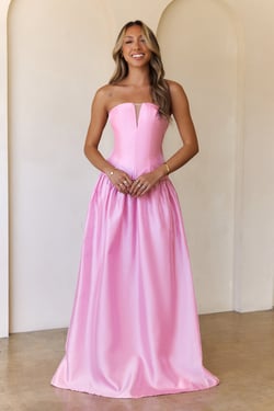 Princess Cut Strapless Maxi Dress Pink
