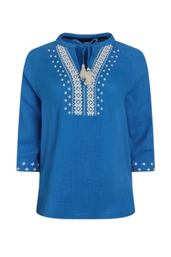 Weird Fish Adalia Organic Cotton Embroidered Double Cloth Blouse Adriatic Blue Size 8