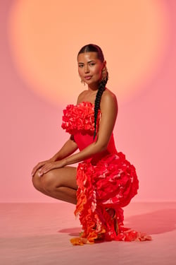 AKIRA City Lights Ruffle Maxi Dress Ombre | Red | Size 1X