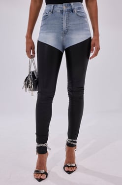 AKIRA Flex Fit Extreme Stretch High Waist Skinny Jeans With Faux Leather | Size 34