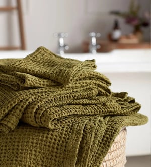 Moss Green 100% Cotton Waffle Towels