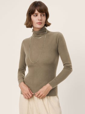 100% Extra-Fine Merino Wool Turtleneck Knit Sweater JOLENE - Muted Sand / L
