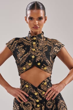 AKIRA Kayla Brocade Sleeveless Blouse | Black | Size 1X