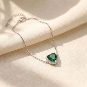 Emerald May Birthstone Love Heart Charm Sterling Silver Bracelet