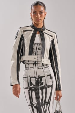 AKIRA Better Luck Cropped Moto Jacket In Black | White | Size 2X