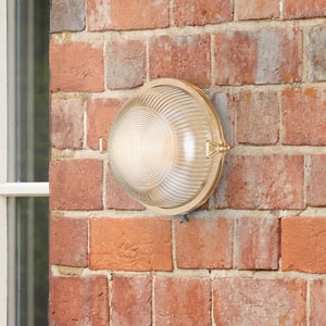 Hardy ip64 round bulkhead in unlacquered natural brass
