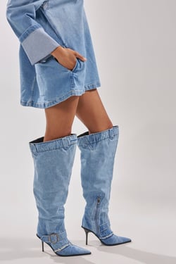 AKIRA Gold Durango Denim Stiletto Pant Look Boot | Size 11