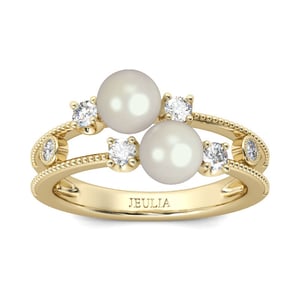 Jeulia Split Shank Faux Pearl Sterling Silver Ring