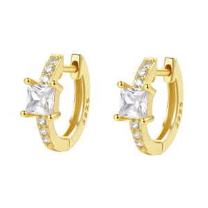 Square Gemstone Huggie Earrings Sterling Silver Gold