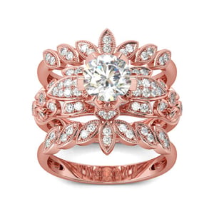 Jeulia 3PC Leaf Shape Round Cut Sterling Silver Ring Set