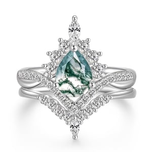 Jeulia Fine Pear Cut Moss Agate Engagement Ring Set