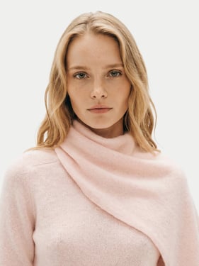 Cashmere Sweater with Draped Scarf - XL / peach blush / WK1107-1933