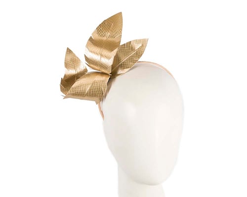 Gold leather flower headband fascinator by BELIEVERA