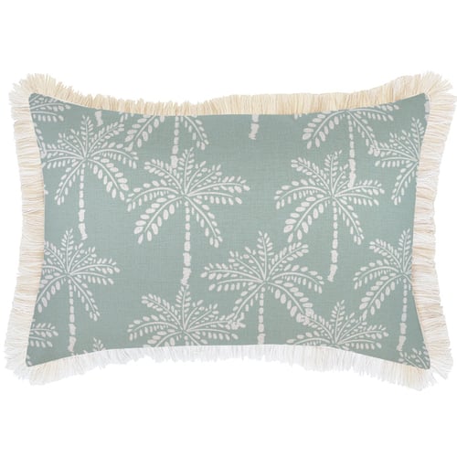 Cushion Cover-Coastal Fringe-Cabana Palms Seafoam-35cm x 50cm