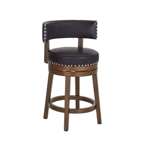 COLAMY RENO Wooden Upholstered Swiveling Vintage Dining Chair - Dark Brown / Set of 6