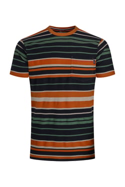 Weird Fish Herne Organic Cotton Stripe T-Shirt Brick Orange Size XL