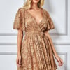Goddiva Lace Kimono Wrap Skater Mini Dress - Tan