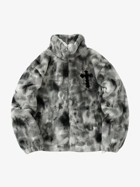 Heavy-Duty Faux Lambswool Tie-Dye Urban Jacket - 1558 - Grey / M